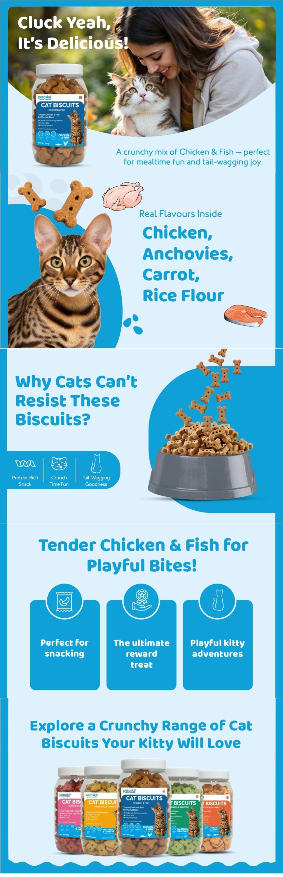 Petoska Crunchy Cat Biscuit Chicken & Fish, 250 gms