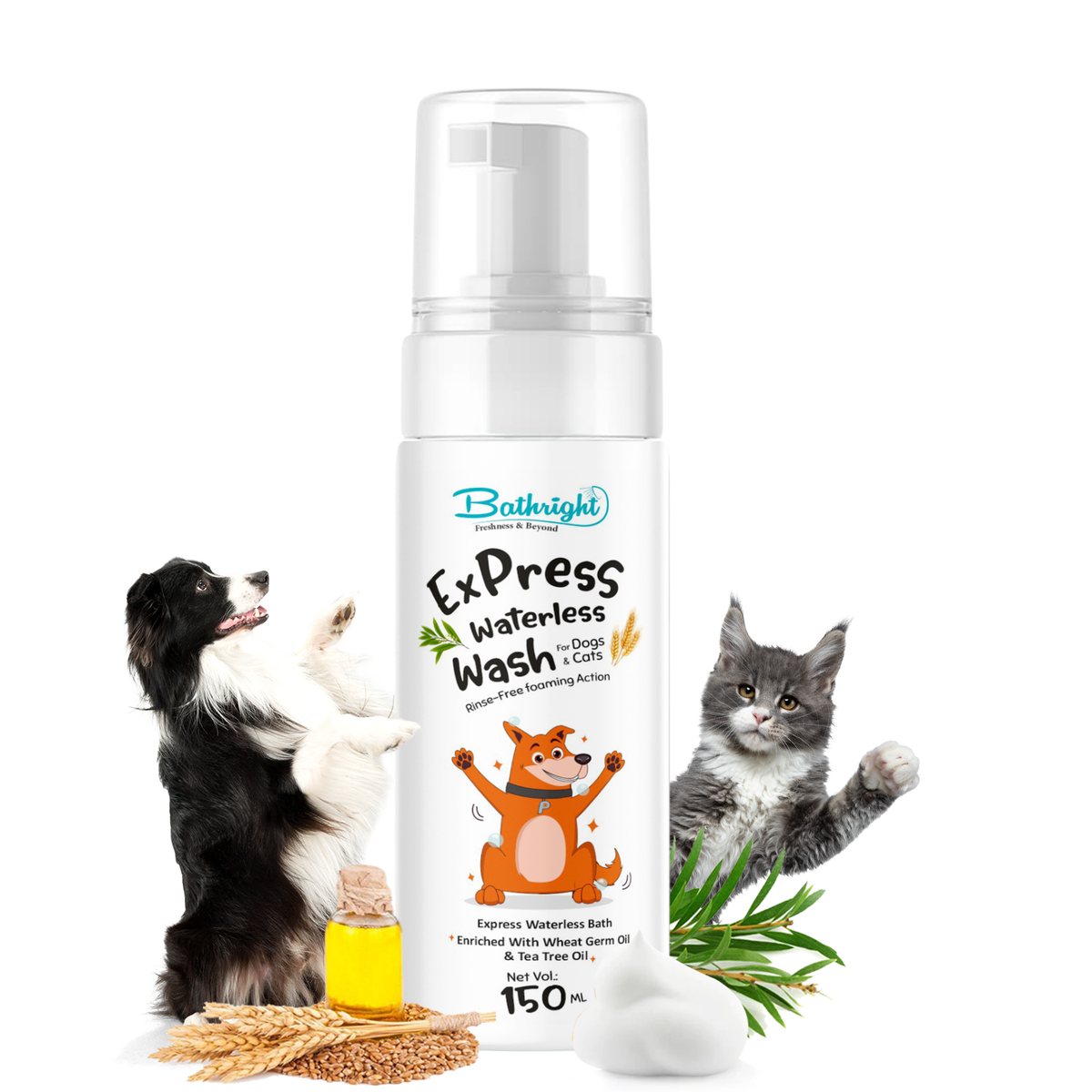 Bathright Dry Shampoo 150 ml for Dogs Cats Express Waterless Nat