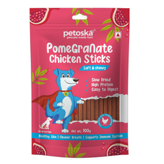 Petoska Chicken & Pomegranate Dog Treats |Natural Chewy Sticks – 100gms