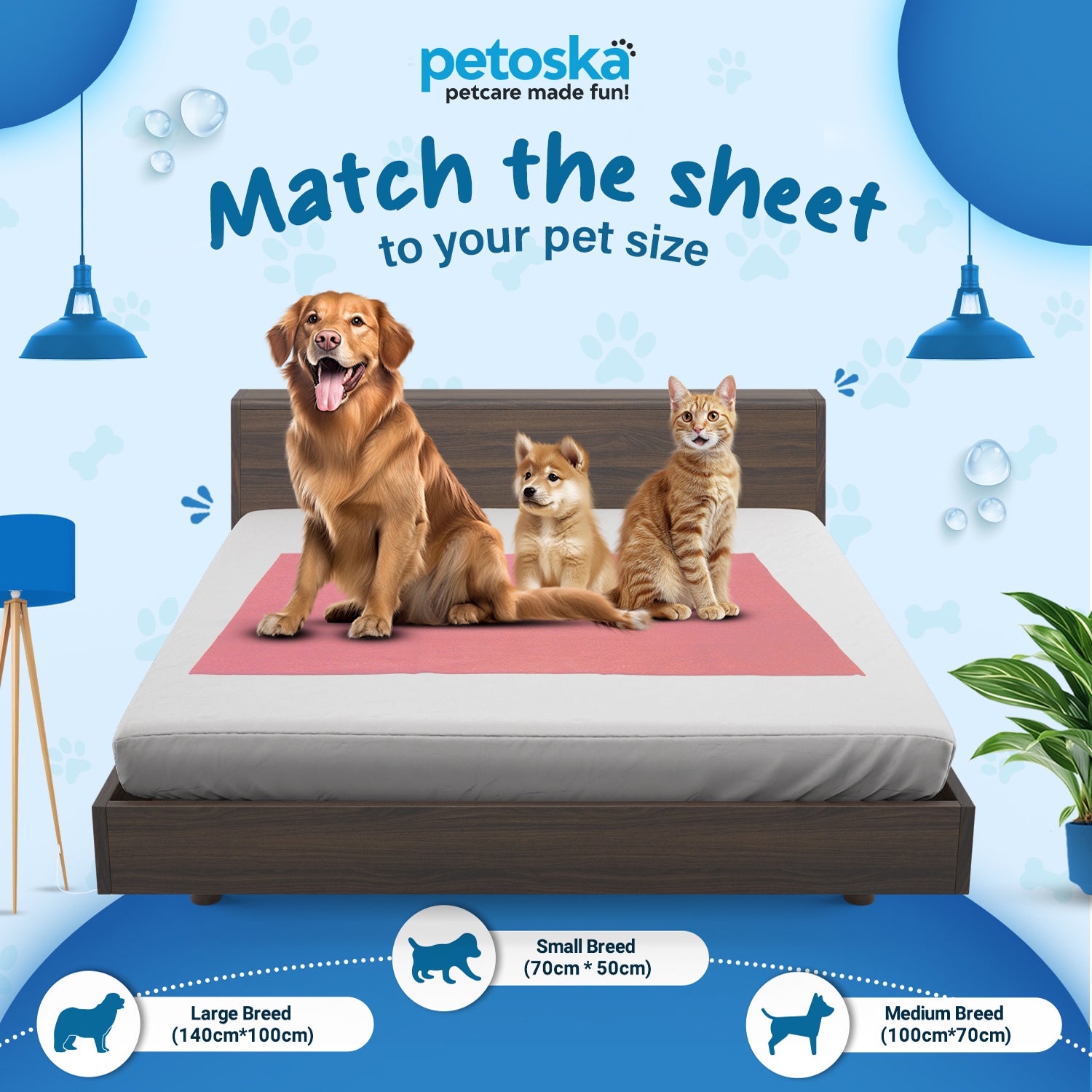 Petoska Waterproof Reusable Washable Dog & Cat Pee Pads & Pet Dry Sheet Coral-Medium Size (Pack Of 2).