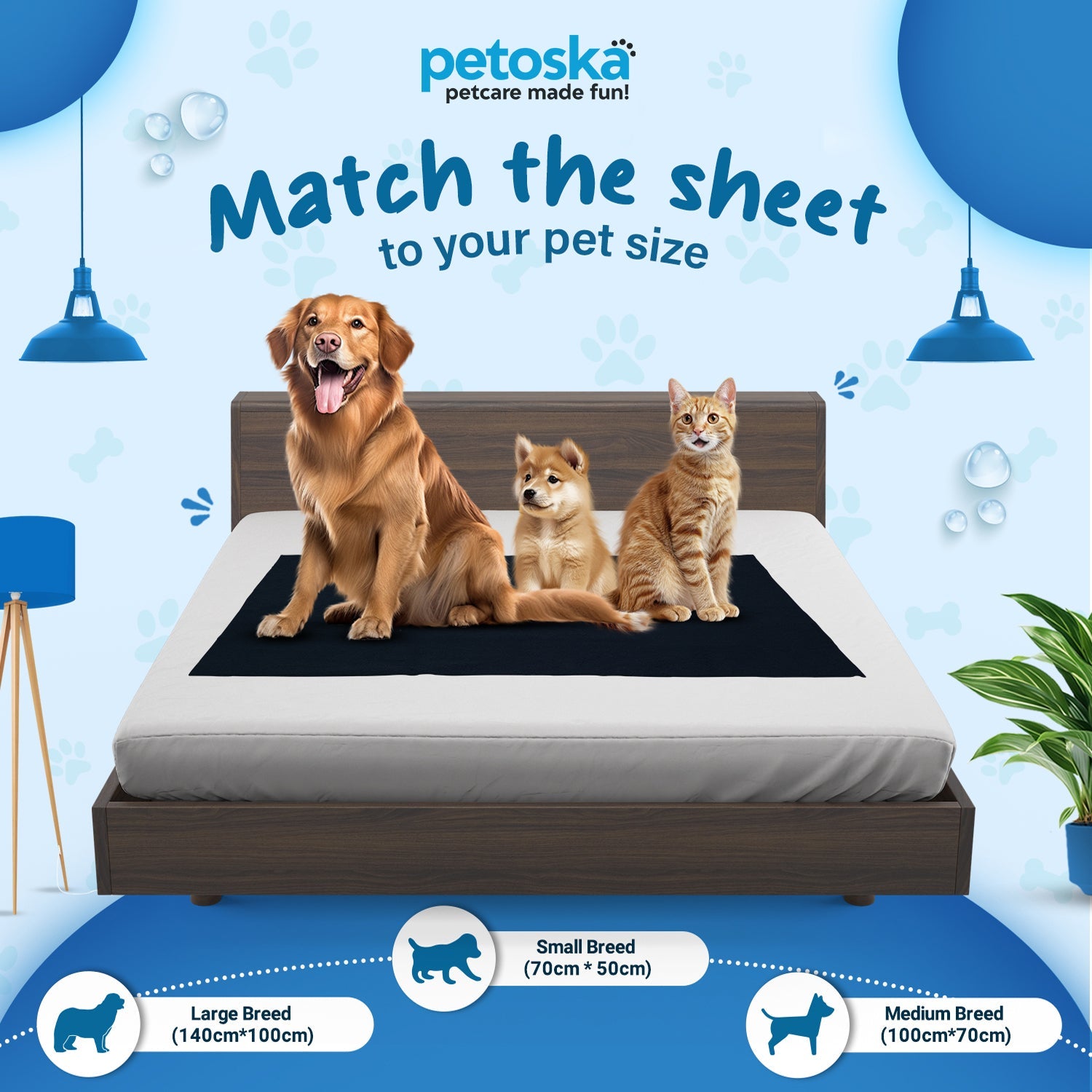 Petoska Waterproof Reusable Washable Dog & Cat Pee Pads & Pet Dry Sheet Dark Blue -Medium Size (Pack Of 2).
