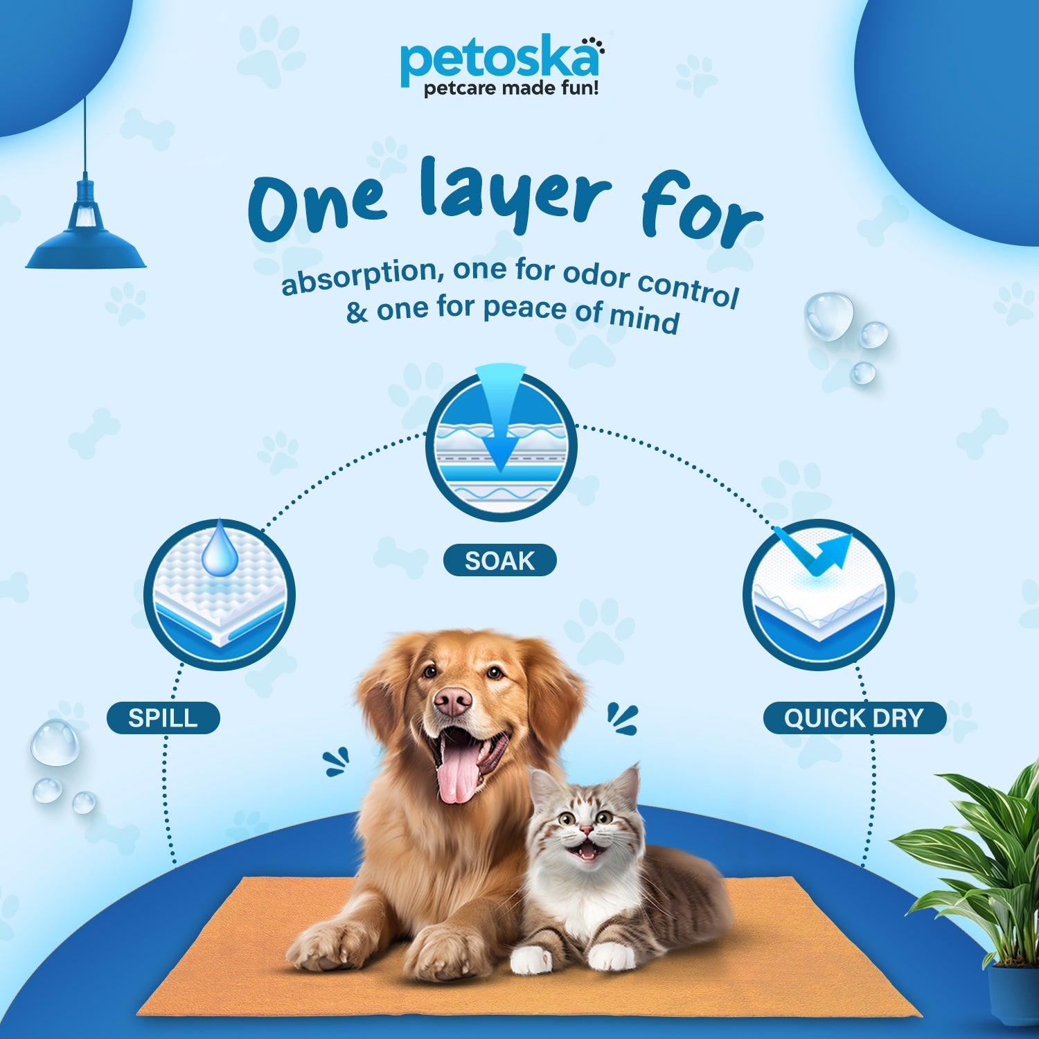 Petoska Waterproof Reusable Washable Dog & Cat Pee Pads & Pet Dry Sheet Orange -Large Size (Pack Of 2).