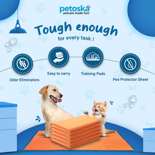 Petoska Waterproof Reusable Washable Dog & Cat Pee Pads & Pet Dry Sheet Orange -Small Size (Pack Of 2).