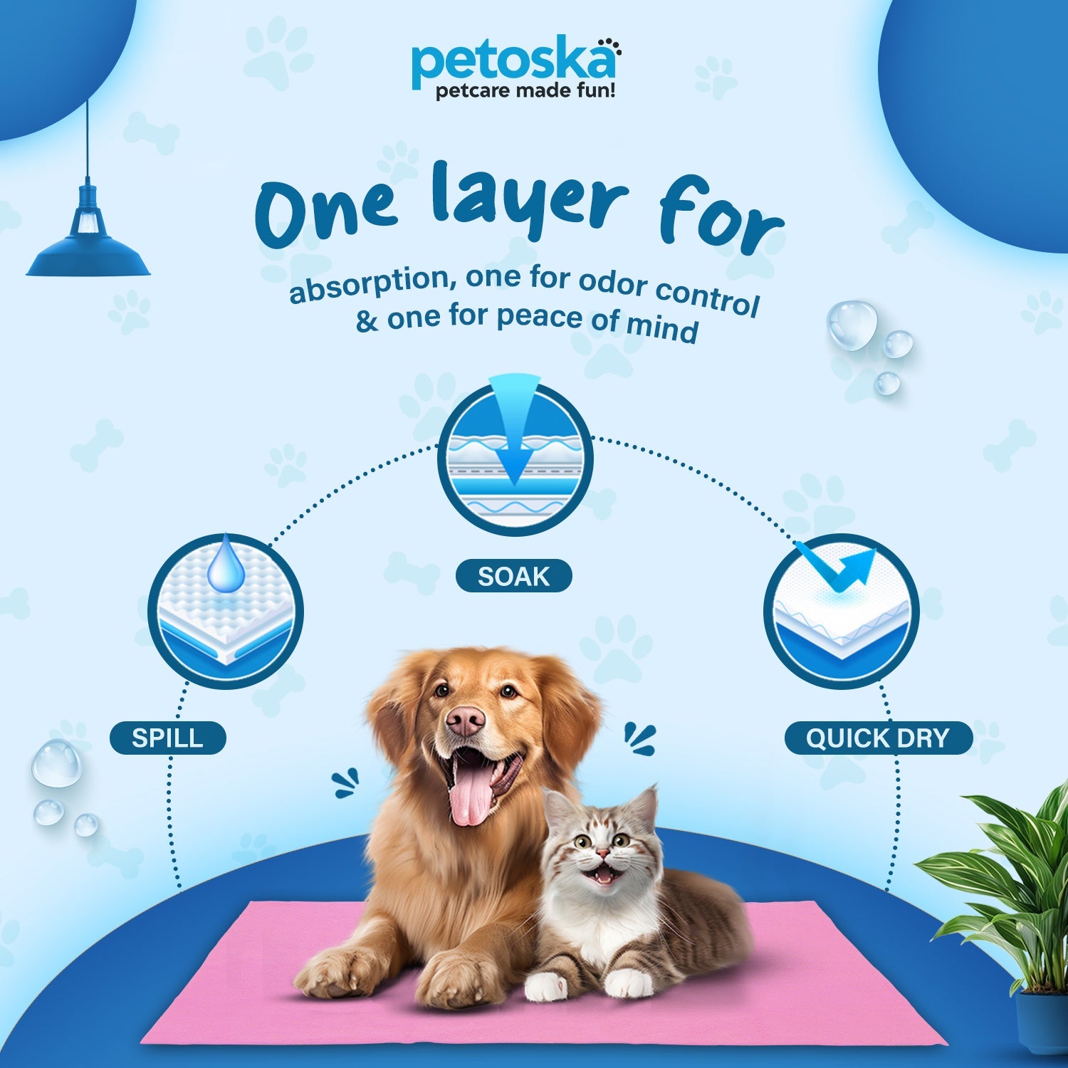 Petoska Waterproof Reusable Washable Dog & Cat Pee Pads & Pet Dry Sheet Pink -Medium Size (Pack Of 2).