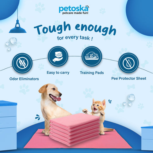 Petoska Waterproof Reusable Washable Dog & Cat Pee Pads & Pet Dry Sheet Pink -Medium Size (Pack Of 2).