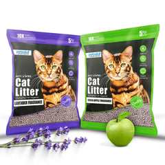 Petoska Activated Cat Litter Quick Clumping Low Dust & Odor Locking for Cats, Lavender & Green Apple, (2 Packs of 5Kg)