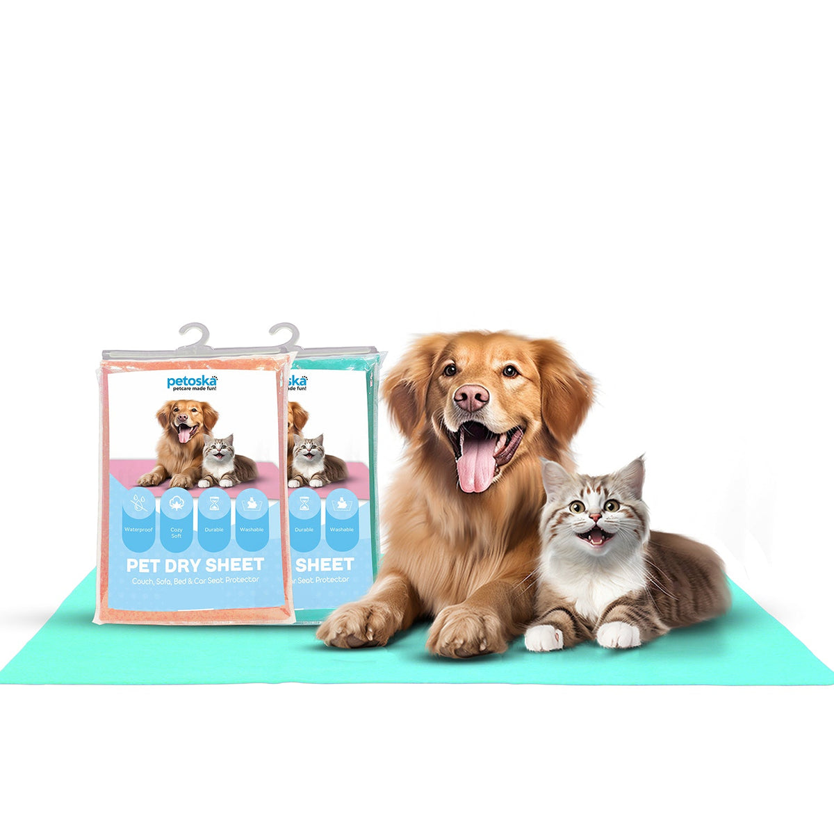Petoska Waterproof Reusable Washable Dog & Cat Pee Pads & Pet Dry Sheet Green & Orange - Pack Of 2.