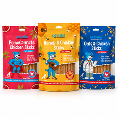 Petoska Chicken Sticks for Dogs Combo – Honey, Oats & Pomegranate (Pack of 3)