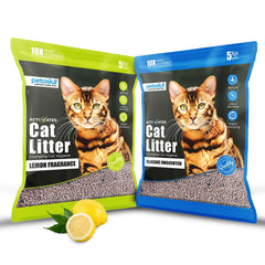 Petoska Activated Cat Litter Quick Clumping Low Dust & Odor Locking for Cats, Lemon & Unscented, (2 Packs of 5Kg)