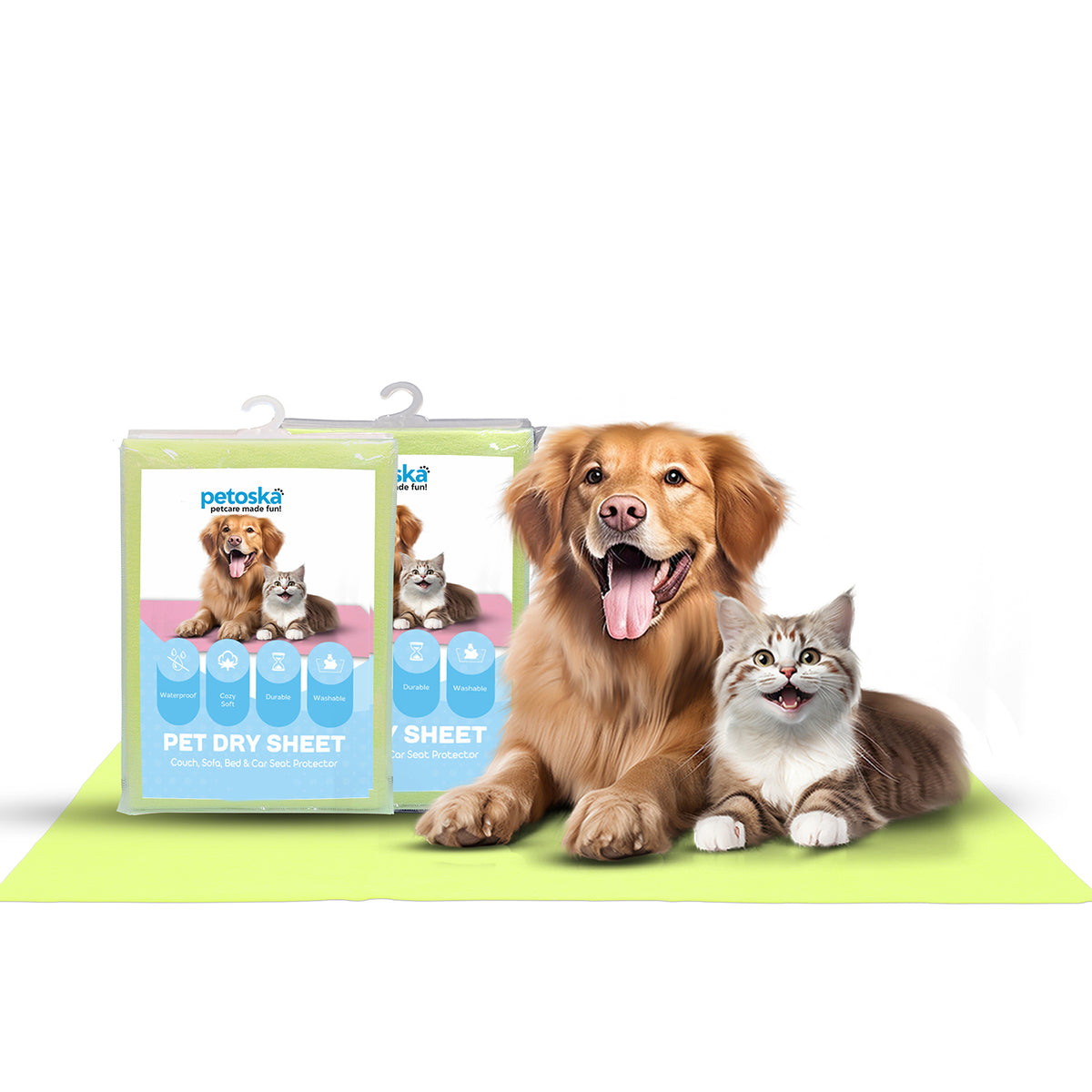 Petoska Washable & Reusable Pet Pee Pads – Medium Size (100cm x 70cm), Yellow – Pack of 2