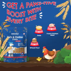 Petoska Chicken Oats Sticks Vitamin & Mineral Packed Snack for Pets Promotes Digestive Health, 100g Each - Pack Of 10.