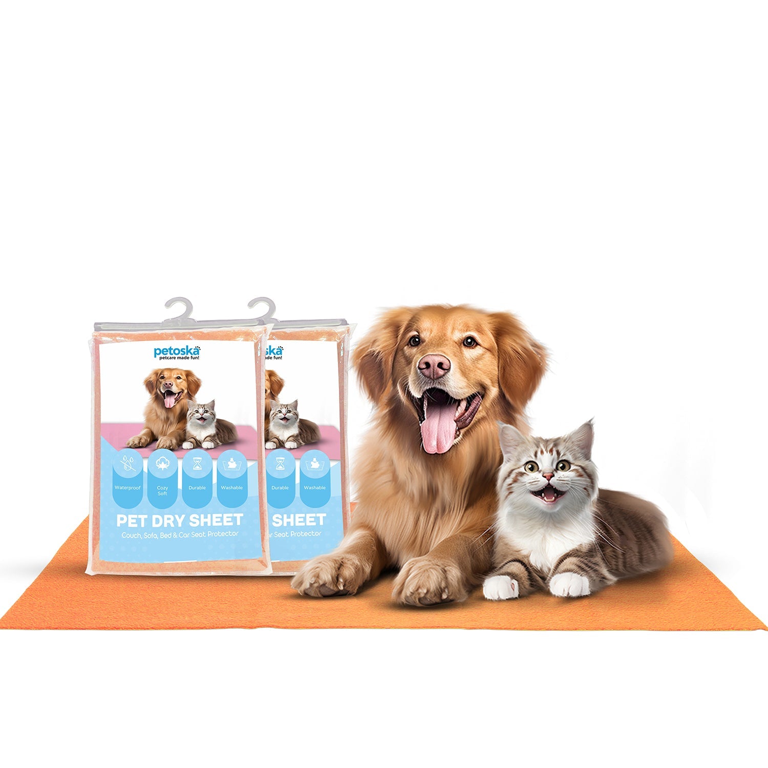 Petoska Waterproof Reusable Washable Dog & Cat Pee Pads & Pet Dry Sheet Orange -Large Size (Pack Of 2).