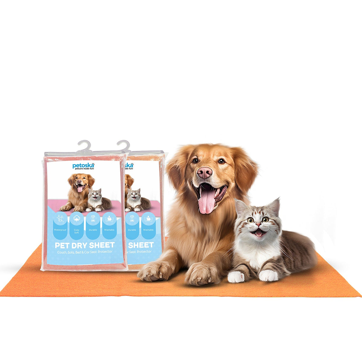 Petoska Waterproof Reusable Washable Dog & Cat Pee Pads & Pet Dry Sheet Orange & Coral - Pack Of 2.