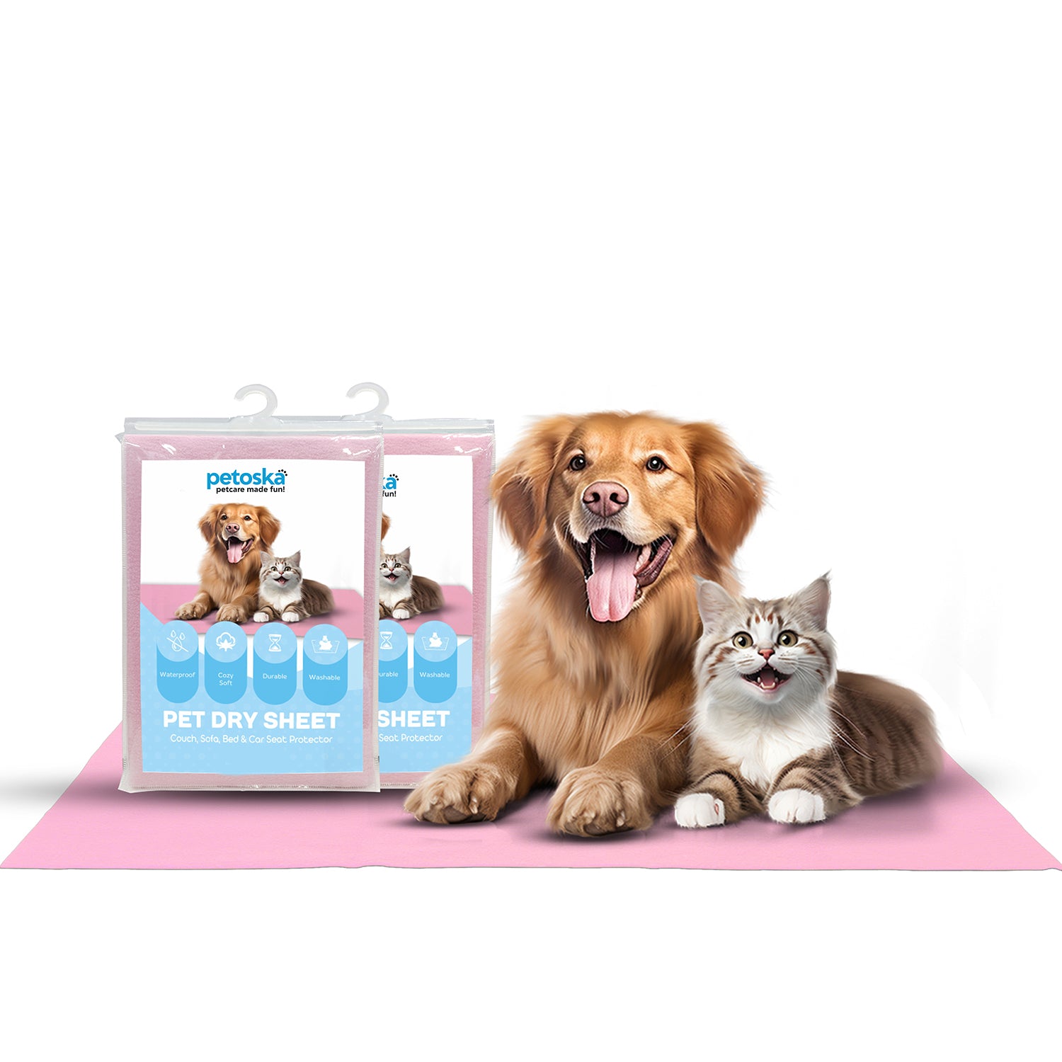 Petoska Waterproof Reusable Washable Dog & Cat Pee Pads & Pet Dry Sheet Pink-Large Size (Pack Of 2).