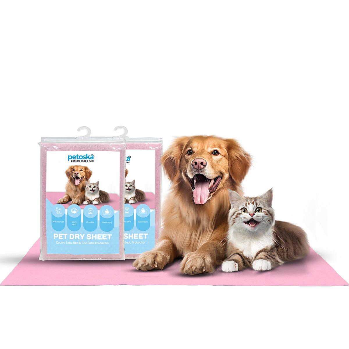 Petoska Waterproof Reusable Washable Dog & Cat Pee Pads & Pet Dry Sheet Pink-Large Size (Pack Of 2).