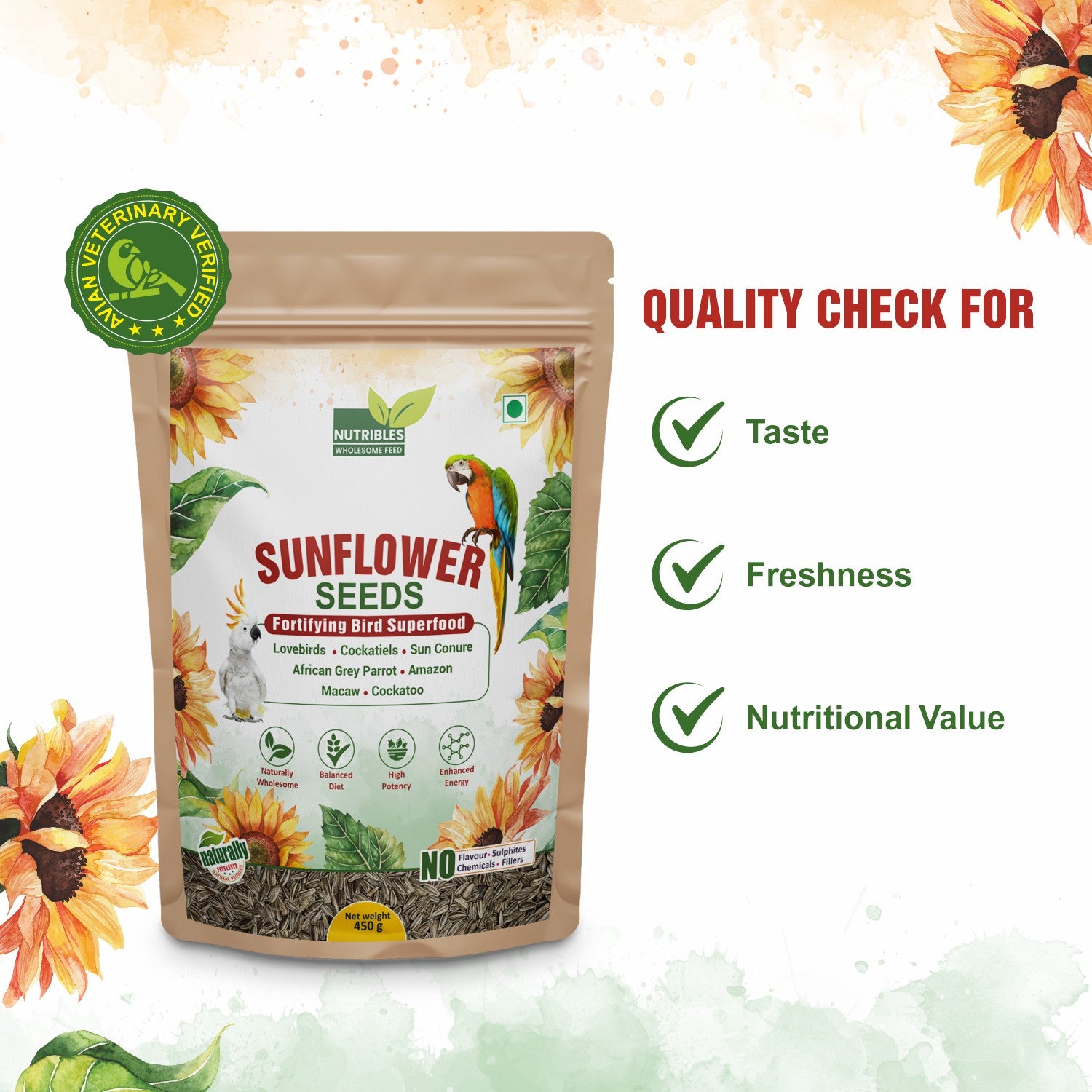 Nutribles Sunflower Seeds for birds 450 gm Pack of 1 Premium