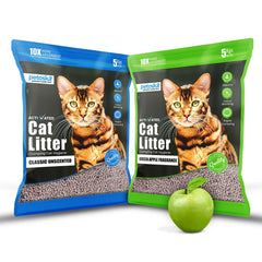 Petoska Activated Cat Litter Quick Clumping Low Dust & Odor Locking for Cats, Unscented & Green Apple, (2 Packs of 5Kg)