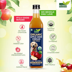 Nutribles Organic Apple Cider Vinegar- 500 Ml | for All Dogs & Cats | Certified Organic | Healthy Cat, Dog Skin and Coat Supplement | Natural Unfiltered Dog Supplement | No Added Colour, Flavour