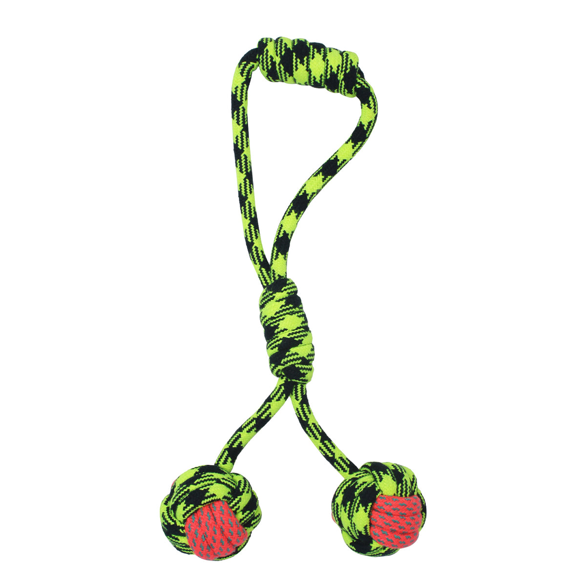 Gearbuff Single Knot Rope Toy with Handle, Medium, Black & Neon Green