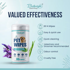 Bathright Pet Wipes | 80 N Cat & Dog Wipes | Aloe Vera & Fresh Lavender | pH Balance | Dry Bath, Ear & Paw | Wet Wipes for Cleaning & Deodorizing | Hygiene Cleaning Essentials, 15 x 20 cm